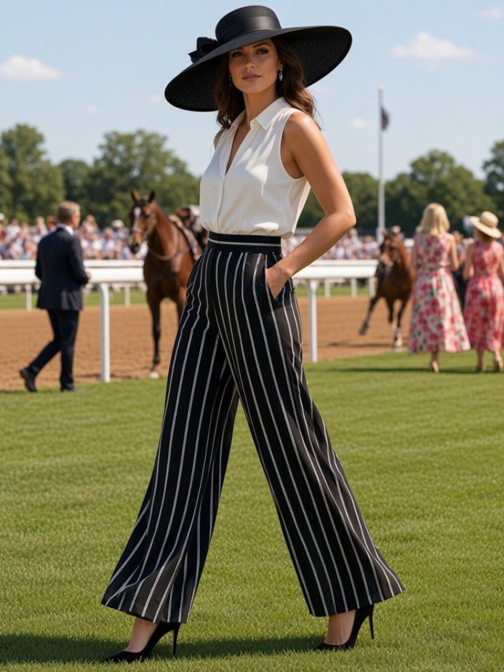 Like an Angel Flowy wide leg pantsXL Black with white stipes